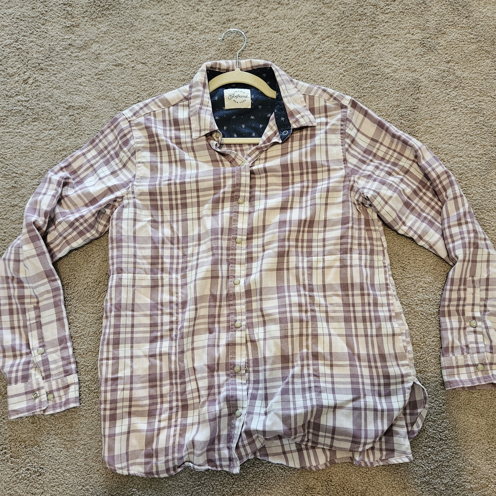 JACHS Girlfriend Brown and White Plaid Button Down Shirt